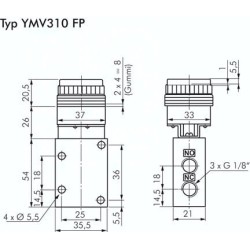 Zawór mechaniczny 3/2 G1/8, przycisk kryty zielony