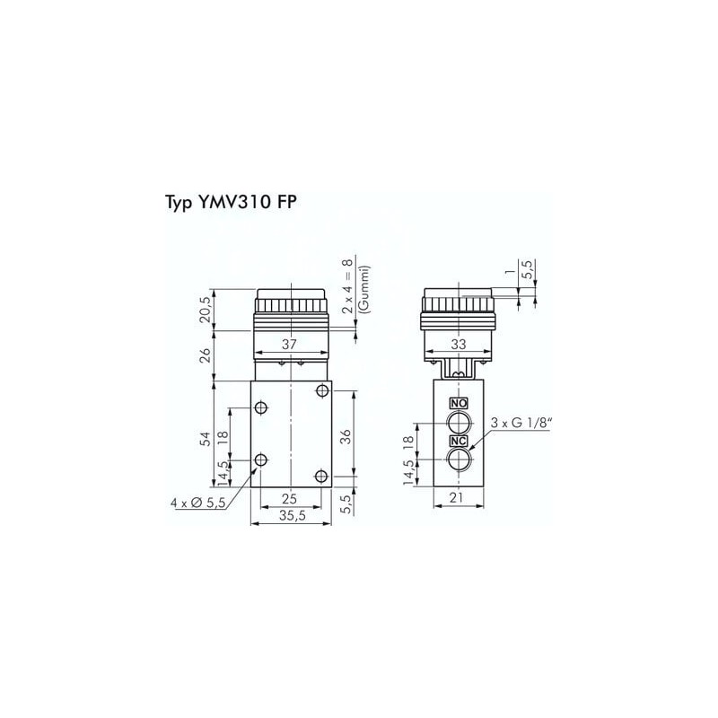 Zawór mechaniczny 3/2 G1/8, przycisk kryty zielony