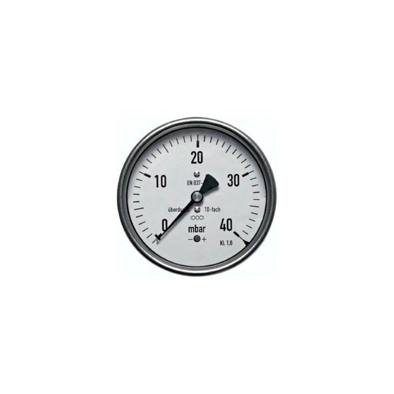 Manometr poziomy D 100, -40 do 0 mbar, G1/2"