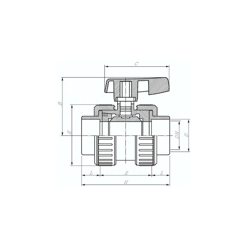 Zawór kulowy ze złączką klejoną z PVC-U / EPDM, Rp 1/2"(GW), wersja do wody