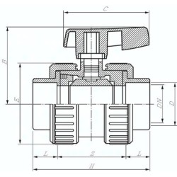 Zawór kulowy ze złączką klejoną z PVC-U / EPDM, Rp 1-1/4"(GW), wersja do wody
