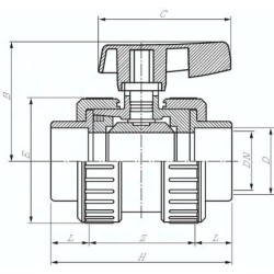 Zawór kulowy ze złączką klejoną z PVC-U / EPDM, Rp 1-1/2"(GW), wersja do wody