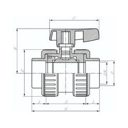 Zawór kulowy ze złączką klejoną z PVC-U / EPDM, Rp 2"(GW), wersja do wody