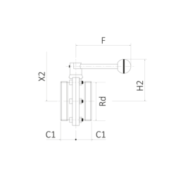 Zawór motylkowy GEA DN 65 GEA T-smart 722 GEA Hygienic Butterfly Valve Type 722, Male/Male, 304/EPDM, DIN, bez uchwytu, DN 65, R