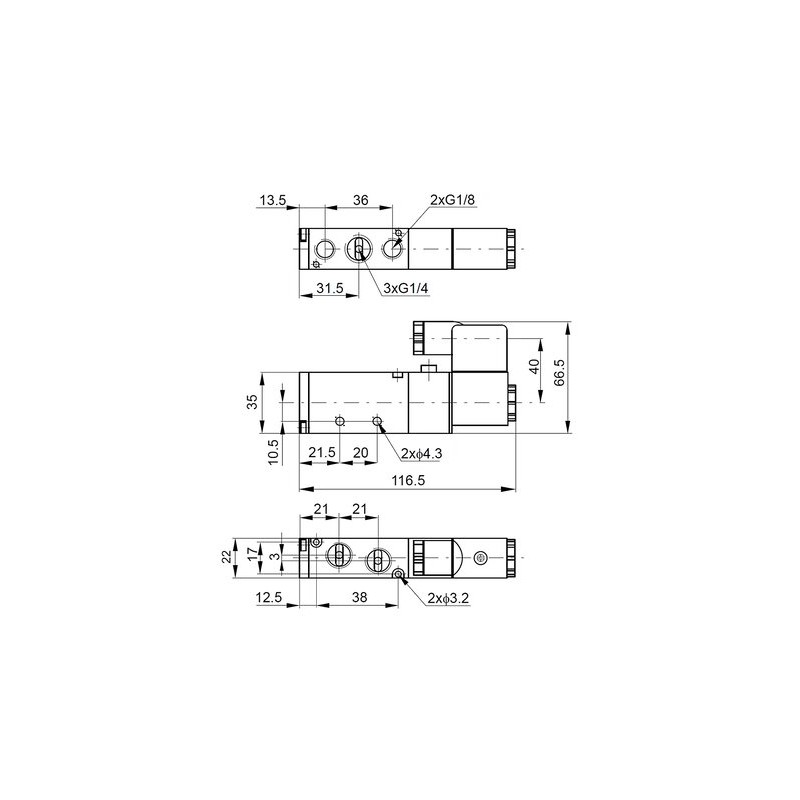 Elektrozawór 5/2 G1/4, 12V DC, monostabilny - PNEUER