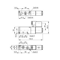 Elektrozawór 5/2 G1/4, 12V DC, monostabilny - PNEUER