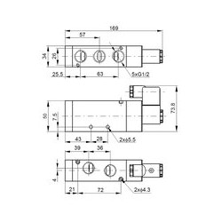 Elektrozawór 5/2 G1/2, 12V DC, monostabilny - PNEUER