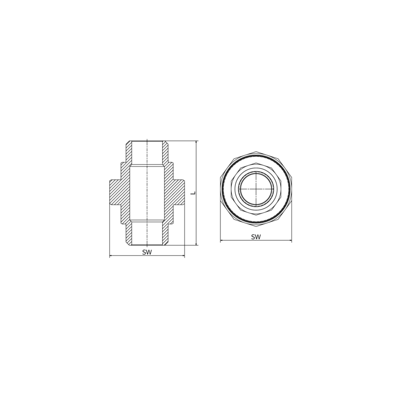 Śrubunek z uszczelką 2" PTFE GZ/GZ, 4408, ISO 7-1R, BSP