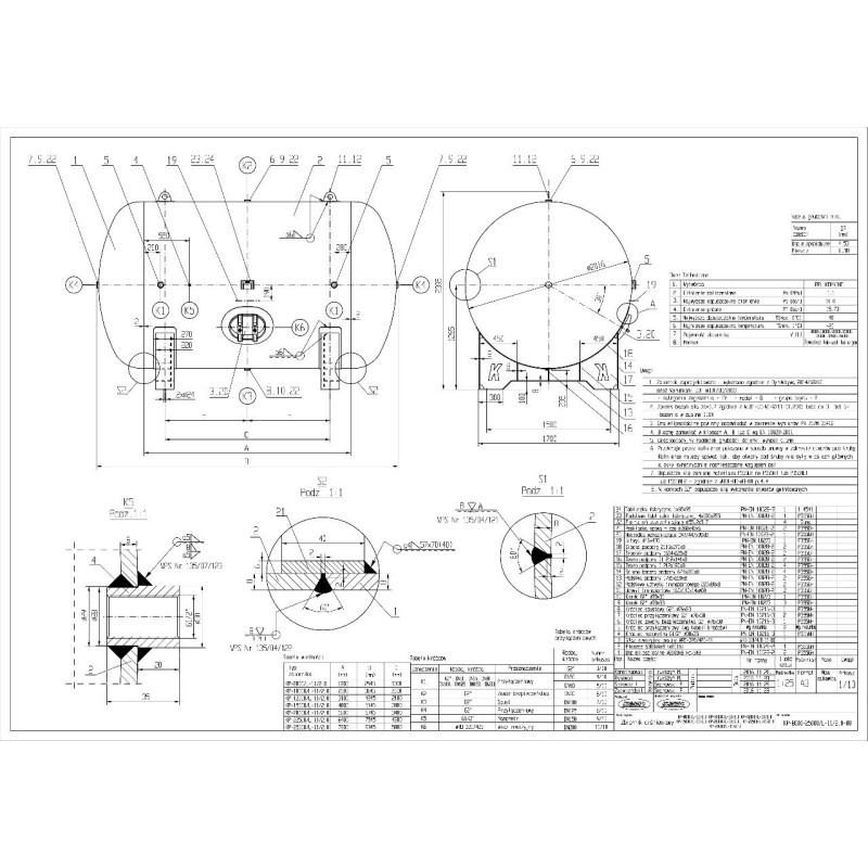 Zbiornik ciśnieniowy poziomy  KP-10000/L-11/2,0