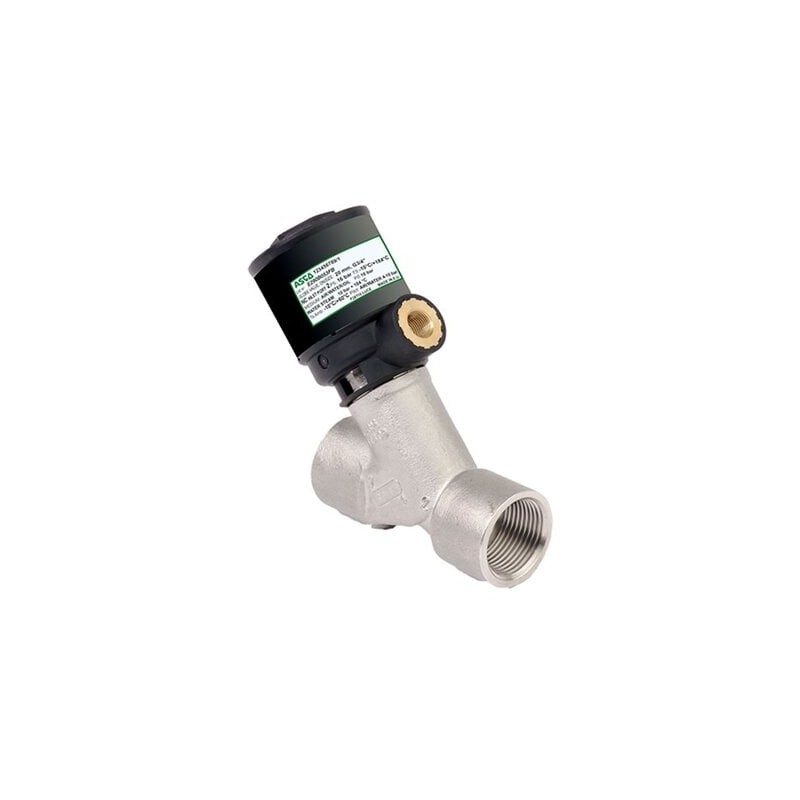 Zawór skośny 2/2 NC G1", brąz, PN16, DN25, wlot medium pod dysk, PTFE, siłownik D63, seria 290 - ASCO