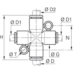 Złącze czwórnik 6 mm 6 mm 6 mm (3107 06 00) - Legris