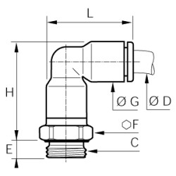 Złącze kątowe 90° z gwintem przedłużone 6 mm M5x0,8 (3169 06 19) - Legris