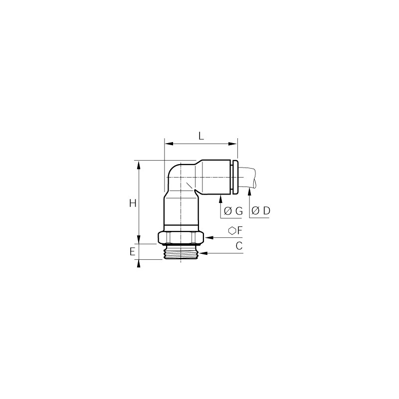 Złącze kątowe 90° z gwintem przedłużone 6 mm M5x0,8 (3169 06 19) - Legris