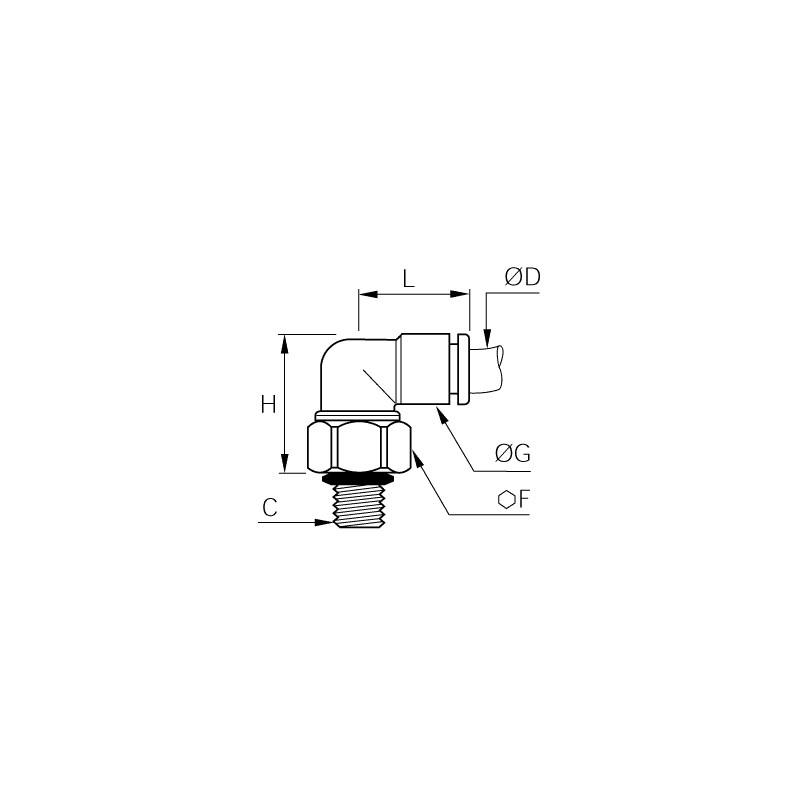 Złącze kątowe 90° z gwintem obrotowe 4 mm M5x0,8 (3189 04 19) - Legris