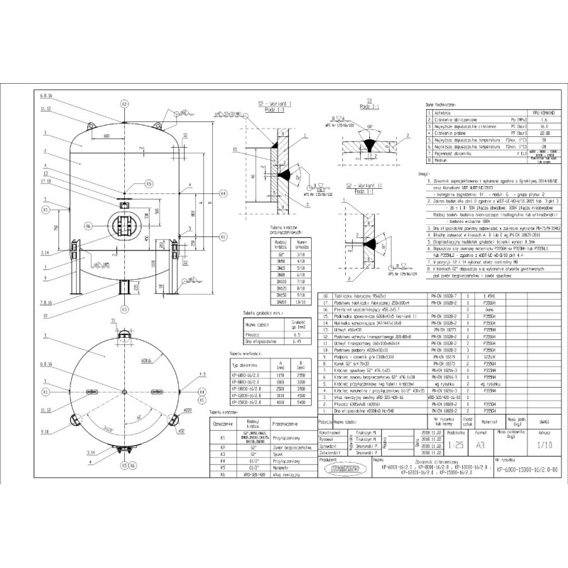 Zbiornik sprężonego powietrza pionowy 15000 litrów, 16 bar - Komnino