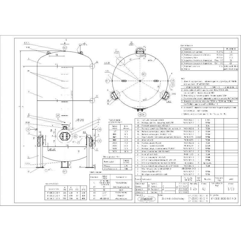 Zbiornik sprężonego powietrza pionowy 20000 litrów, 10 bar - Komnino