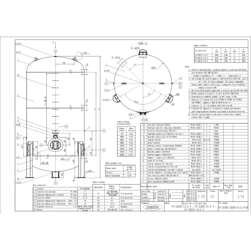 Zbiornik sprężonego powietrza pionowy 20000 litrów, 11 bar - Komnino