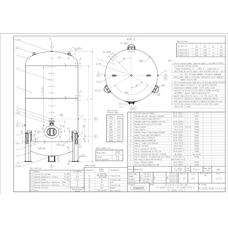Zbiornik sprężonego powietrza pionowy 20000 litrów, 14 bar - Komnino