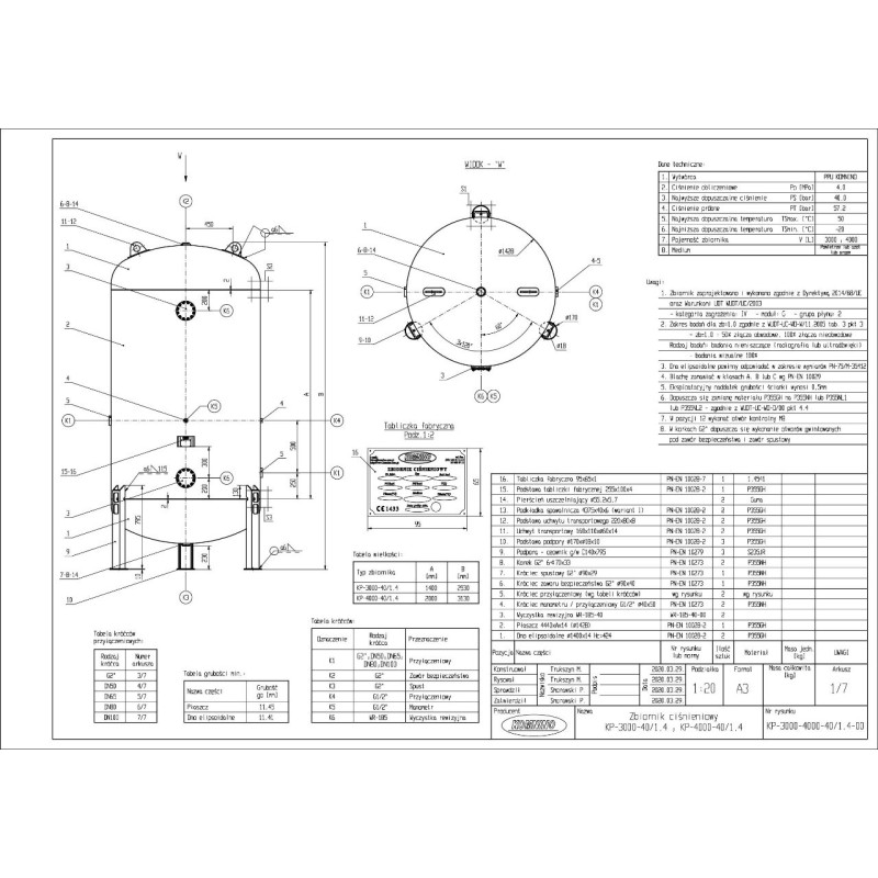 Zbiornik sprężonego powietrza pionowy 3000 litrów, 40 bar - Komnino