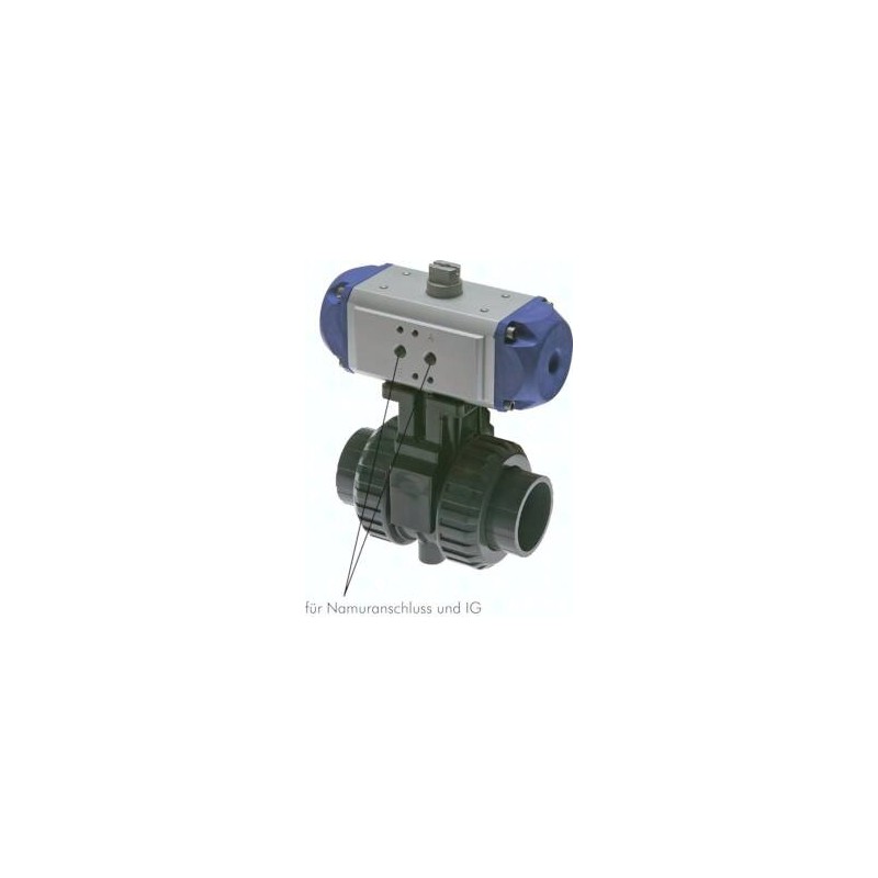 Zawór kulowy PVCU, z siłownikiem pneumat., Rp 1 1/2"(GW), otw. spręż., uszcz. EPDM