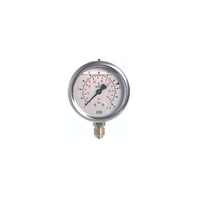 Manometr glicerynowy pionowy (CrNi/mos.) D63, -1 do 0 bar