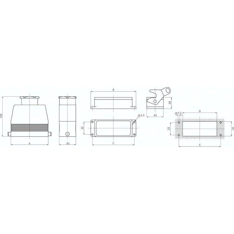 Multizłącze 6x 6mm, wtyczka, prostokątne