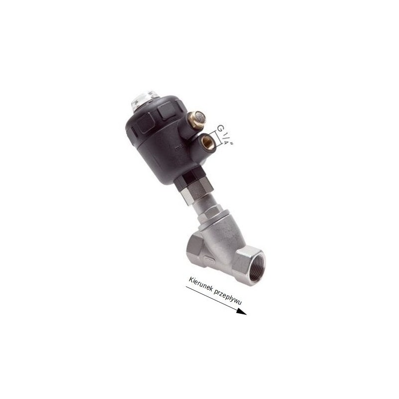 Zawór skośny pneumatyczny 2/2 G 1", siłownik z tworzywa, E-mc