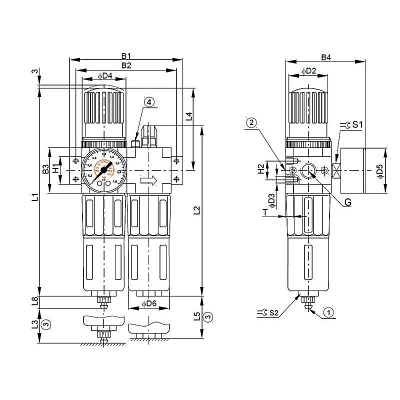 Blok przygotowania powietrza G1/2" 0.5-12 bar