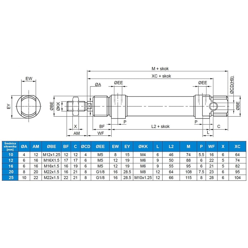Siłownik ISO6432 D25x0090 z magnesem