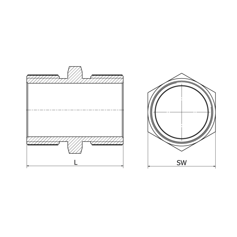 Nypel dwustronny sześciokątny 1/4", 4408, ISO 228, gwint rurowy walcowy - Air-Com
