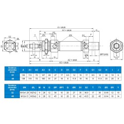 Siłownik zagniatany D32x380, z magnesem i amortyzacją