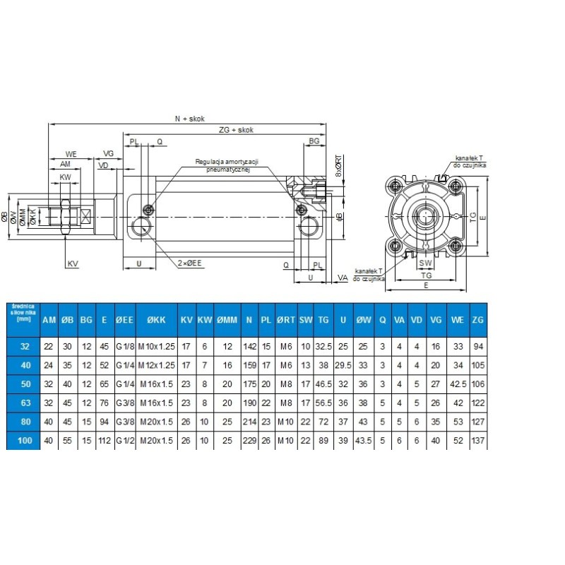 Siłownik ISO15552 D32x1400, Easy Line