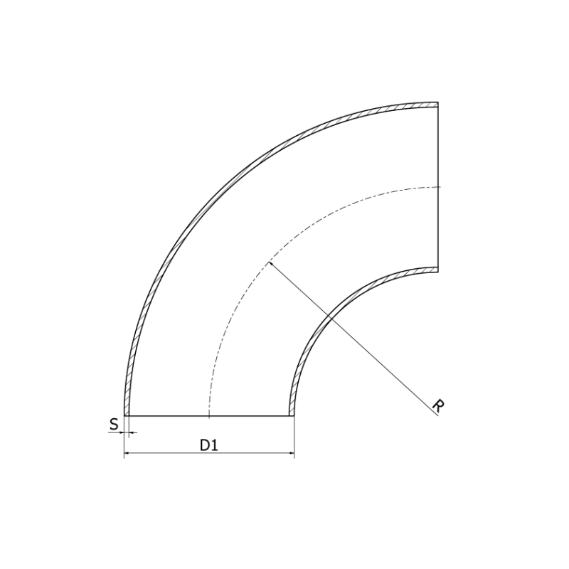 Kolanko 90 154 x 2 mm R 225.0, 4307/304L, DIN 11852 BS / EN 10374 BS, krótki, R 225, matowy, hartowane