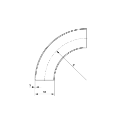 Kolanko 90 53 x 1.5 mm R 125.0, 4307/304L, DIN 11852 BA5 / EN 10374 BS5, R 125, matowy, hartowane