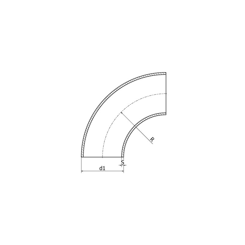 Kolanko 90 76.1 x 1.6 mm R 114.2, 4404/316L, ISO / EN10374 BS, bardzo krótki, R 114,2, matowy, hartowane