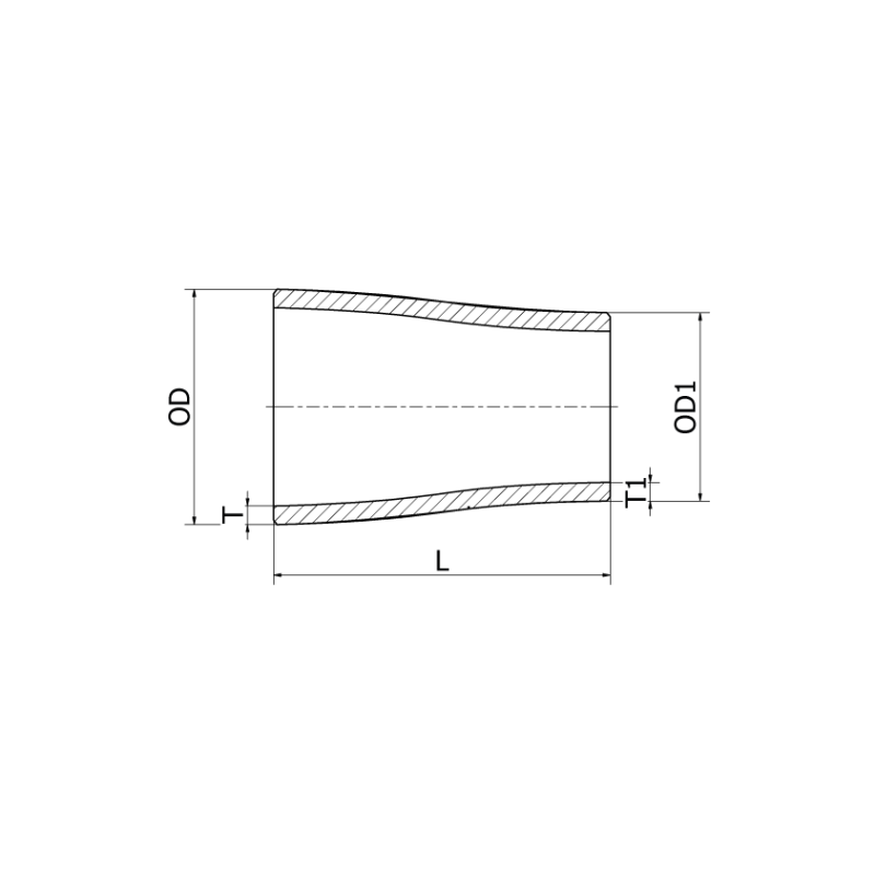Redukcja symetryczna 88.9 x 48.3 x 2.3 x 2 mm, 1.4571, EN 10253-4 Fig. 8, 48,3, spawana