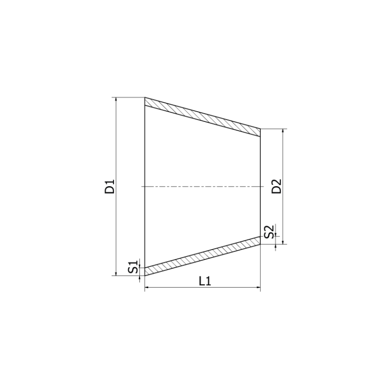 Redukcja symetryczna 85 x 70 x 2 x 2 mm L1 27.0, 4404/316L, DIN 11852 RK / EN 10374 RCS, 70, matowa