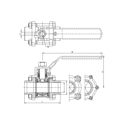 Zawór kulowy 1/2" / DN 15 3-częściowy, przelot pełny, końce d, 316, PN63, DN 15, do spawania