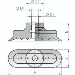 Ssawka owalna, 60 x 20mm, Hub 3mm, Poliuretan (brazowy)