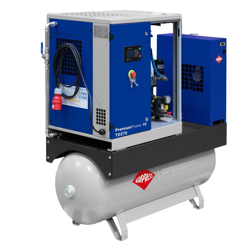 Kompresor śrubowy PremiumPower 10 TD270 | 10 KM / 7,5 kW | 377-1250 l/min | 270 l