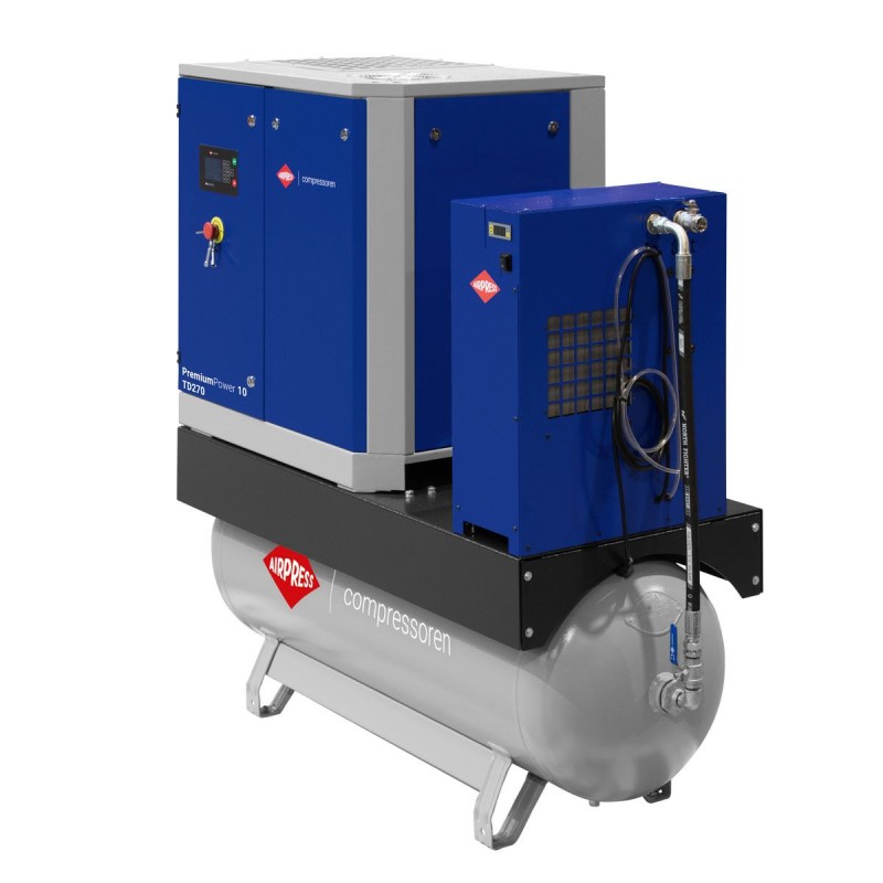 Kompresor śrubowy PremiumPower 10 TD270 | 10 KM / 7,5 kW | 377-1250 l/min | 270 l