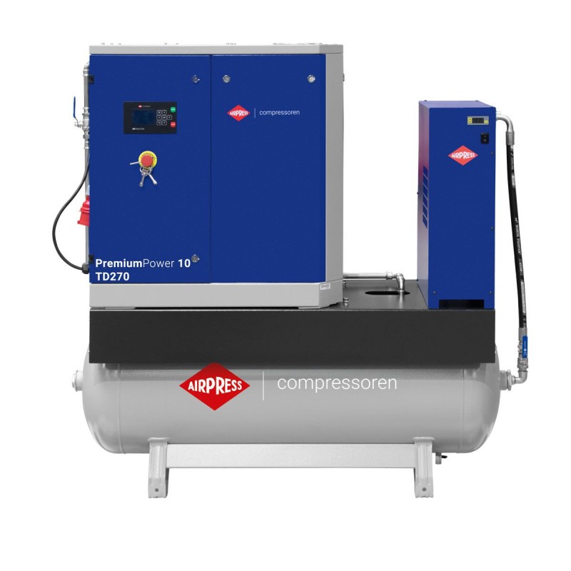 Kompresor śrubowy PremiumPower 10 TD270 | 10 KM / 7,5 kW | 377-1250 l/min | 270 l