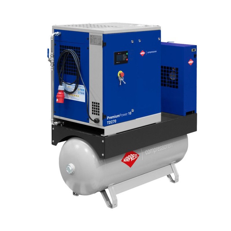 Kompresor śrubowy PremiumPower 10 TD270 | 10 KM / 7,5 kW | 377-1250 l/min | 270 l