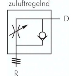 Zawór dławiąco-zwrotny kątowy wtykowy R 1/4"-12, dławienie na dopływie