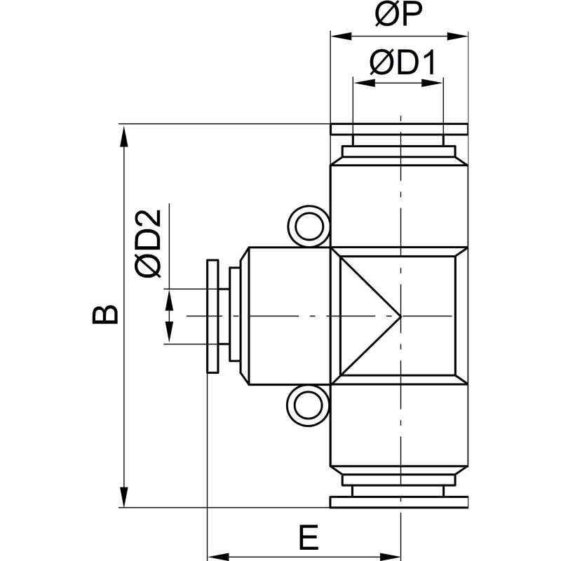 Trójnik wtykowy T redukcyjny 12x10x12 - PNEUER