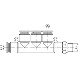 Rozdzielacz wtykowy z gwintem zewnętrznym G 1/4" 4x 10 - PNEUER