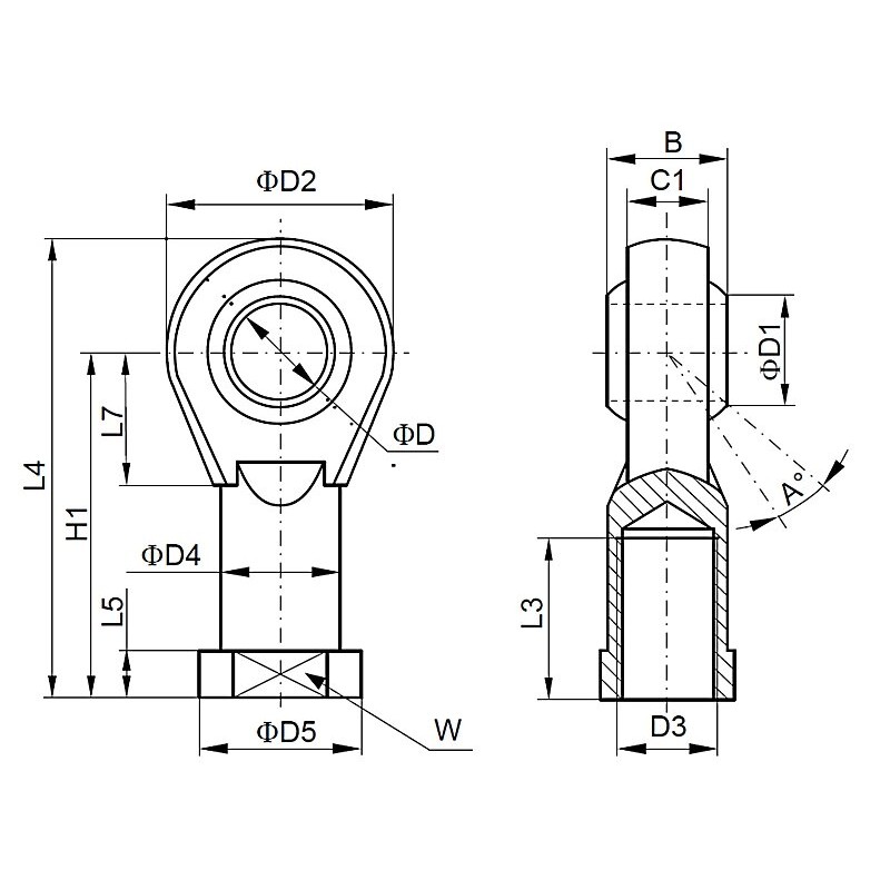 Końcówka prosta z przegubem kulowym D50/63 M16x1,5