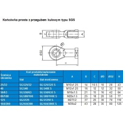 Końcówka prosta z przegubem kulowym, M36x2, stal nierdzewna