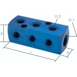 Blok rozdzielający, 1xG3/8-9xG1/8, aluminium