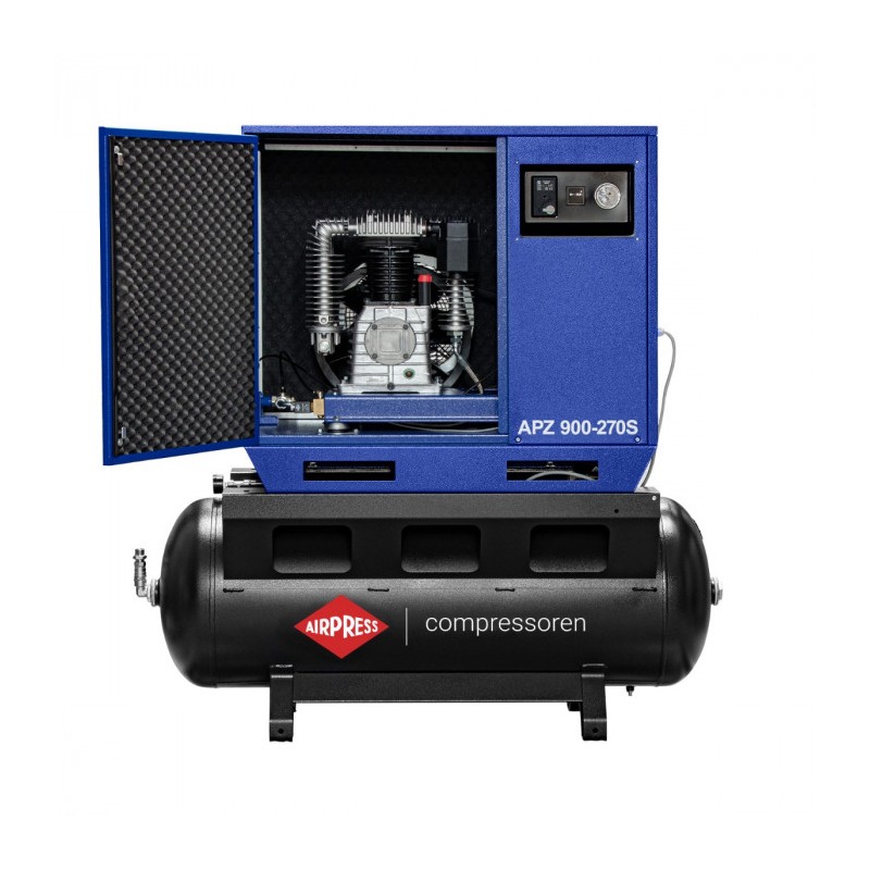 Cichy kompresor dwutłokowy APZ 900-270S 10 bar 7.5 KM/5.5 kW 611 l/min 270 l - połączenie gwiazda-trójkąt